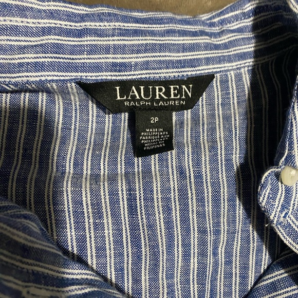 Lauren Ralph Lauren Pinstripe Linen Shorts-Sleeve Romper size 2P - Picture 3 of 8